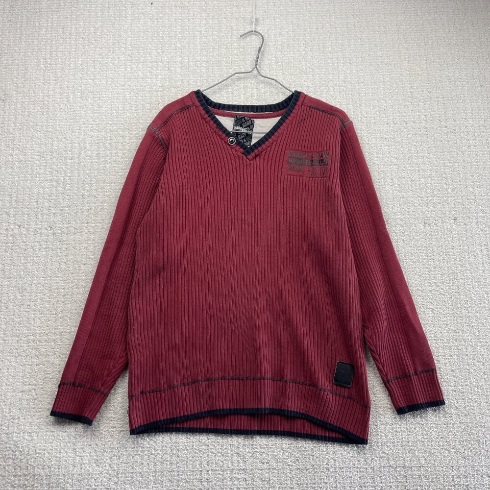 Y2K Hard N Raw Military Cable Rib Knit V-Neck Sweater Grunge Cyber Mens Sz L